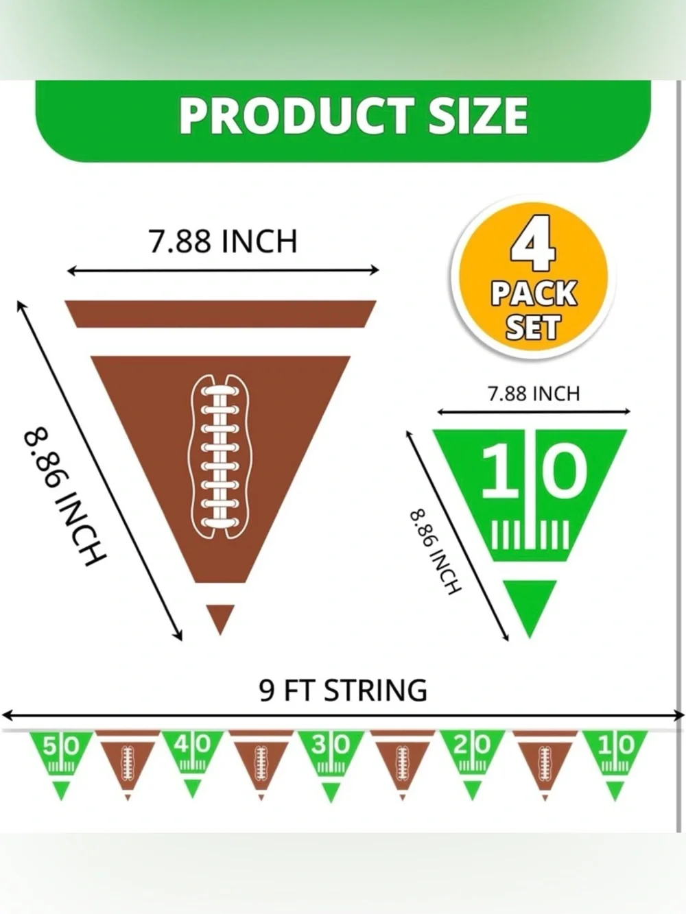4E's Novelty 4 Pcs (9’ Each) Football Flag Banner No DIY MSRP $19.99 New NIP